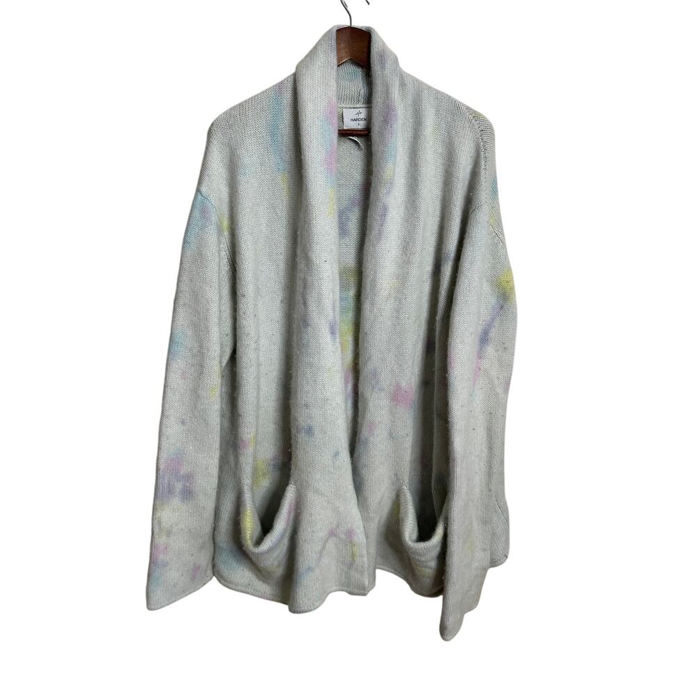 Harden 100% Cashmere Oversized Tie Dye Shawl Collar Open Front Cardigan Womans S